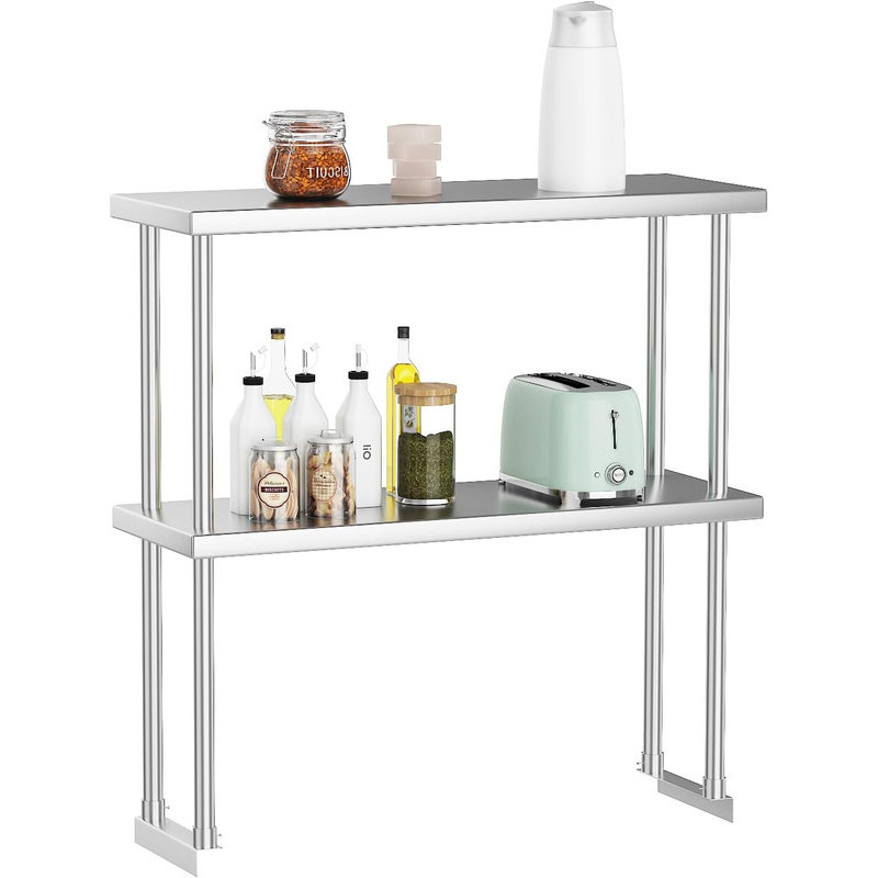 Table de travail en acier inoxydable avec tablettes réglables, table de préparation commerciale pour restaurant et cuisine