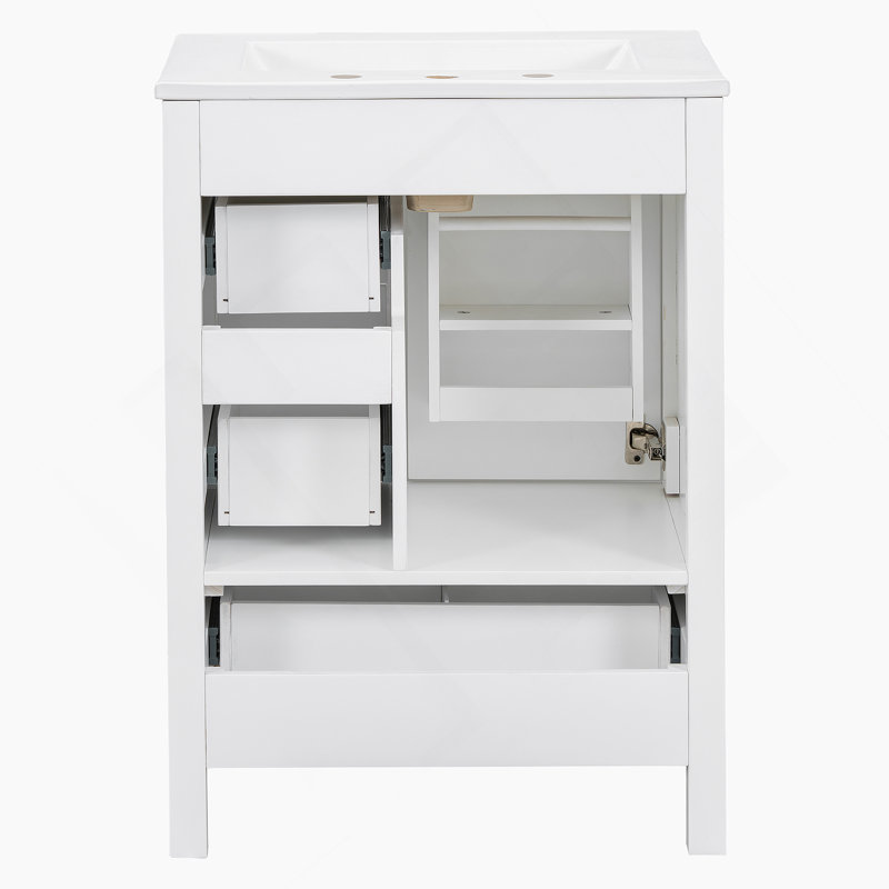 Meuble-lavabo moderne de 24 po avec lavabo en céramique, porte à fermeture en douceur, tablette de porte à double couche et 3 tiroirs