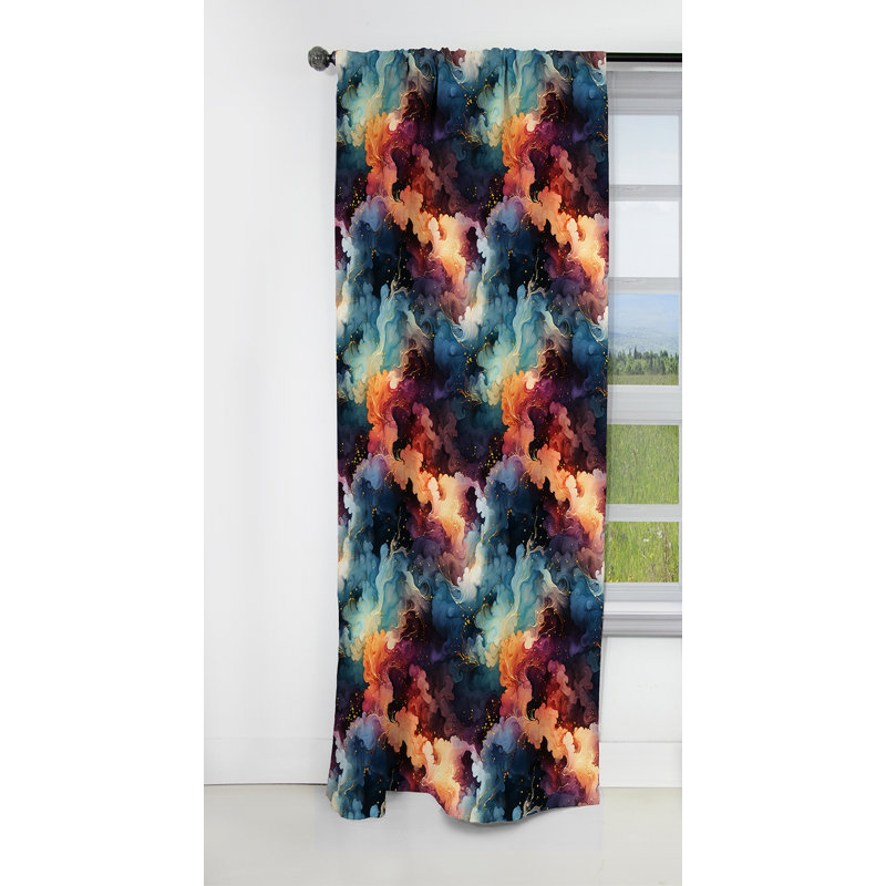 Motif de voyage bleu et mauve Cosmic Voyage - Rideau occultant en marbre abstrait - 1 panneaux, L 52 po x L 84 po