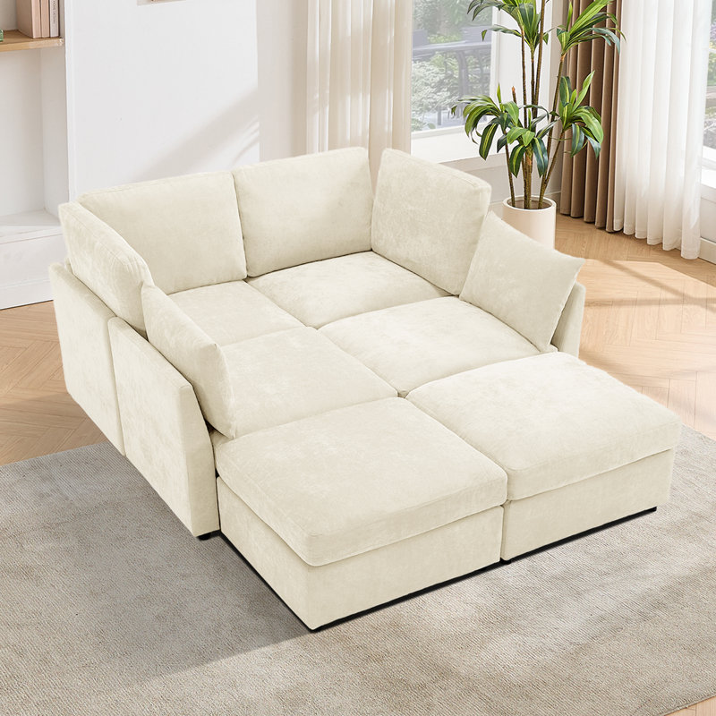 110" Upholstered Modular Sofa Modern Sectional, Beige Polyester Blend