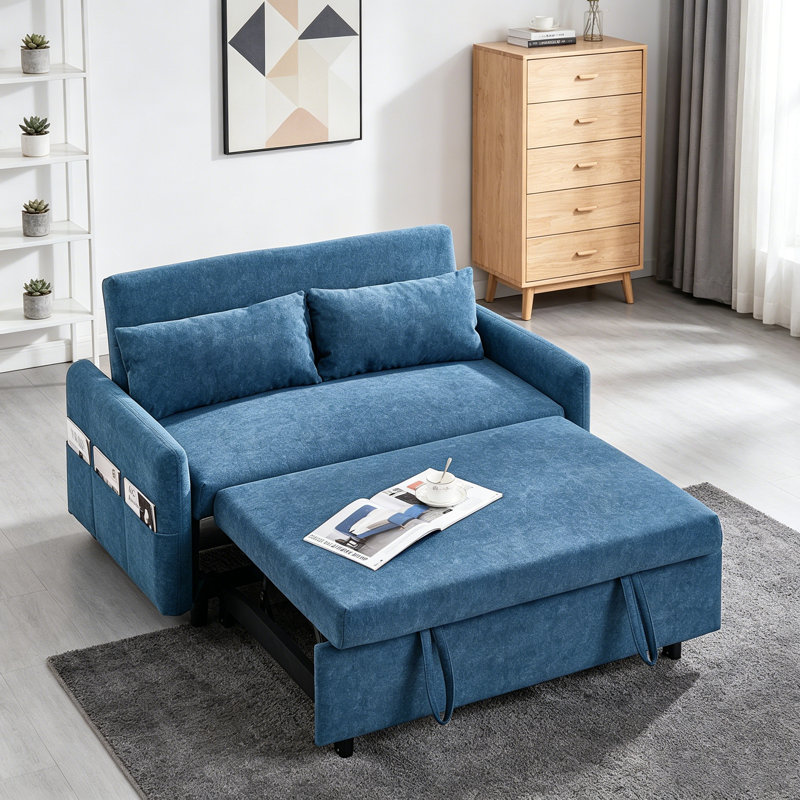 Canapé-lit avec canapé-lit 55,1 po, Microfibre bleue