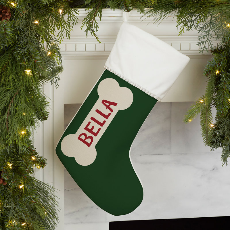 Dog Bone Personalized Christmas Stocking, Ivory