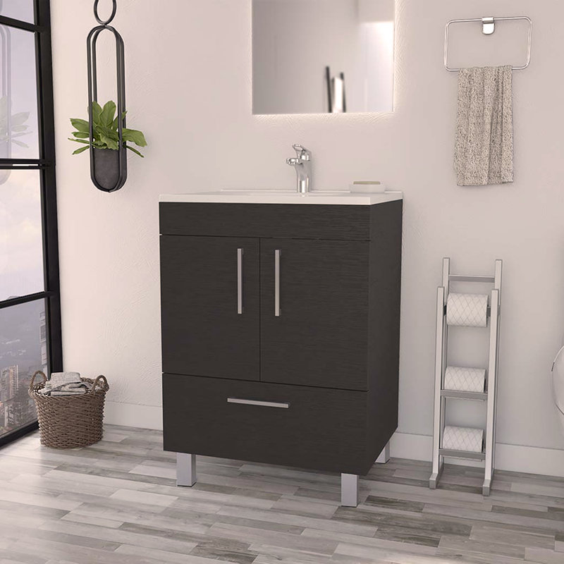 Meuble-lavabo simple Mayorca, salle de bain, Noir, noir, noir, noir