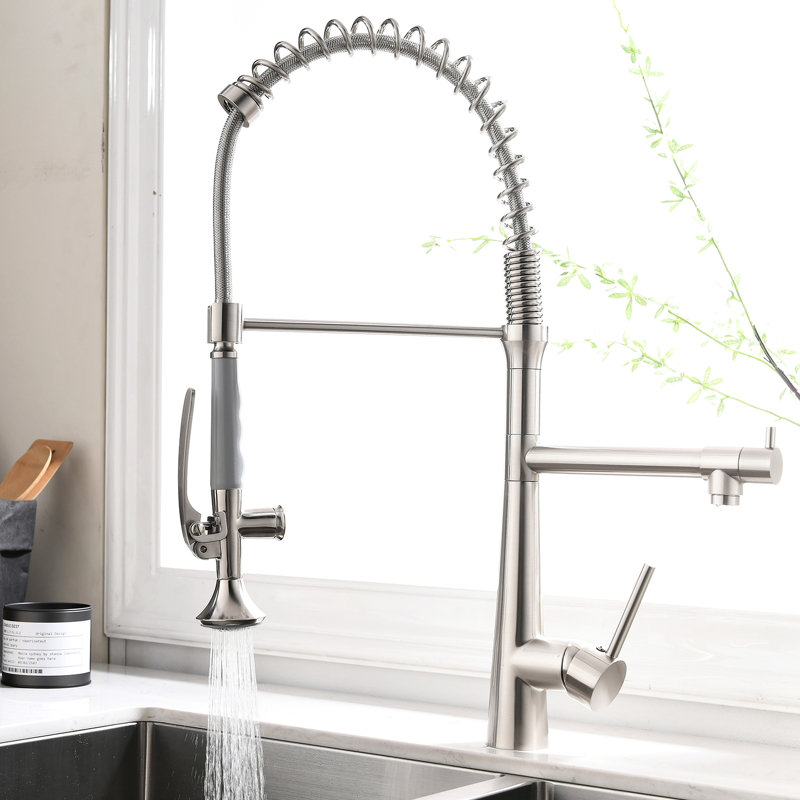 High Arc Kitchen Faucet With Pot Filler And 360 Degree Rotation In Brushed Nickel Style Commercial Single Handle Look