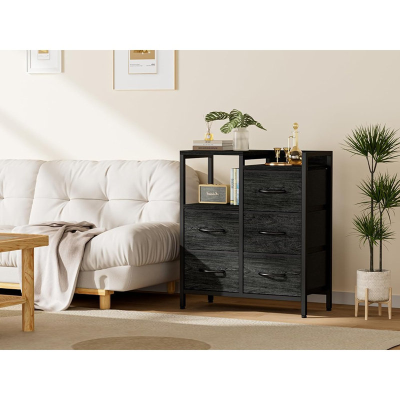 Commode 5 tiroirs 5 tiroirs noir, Noir