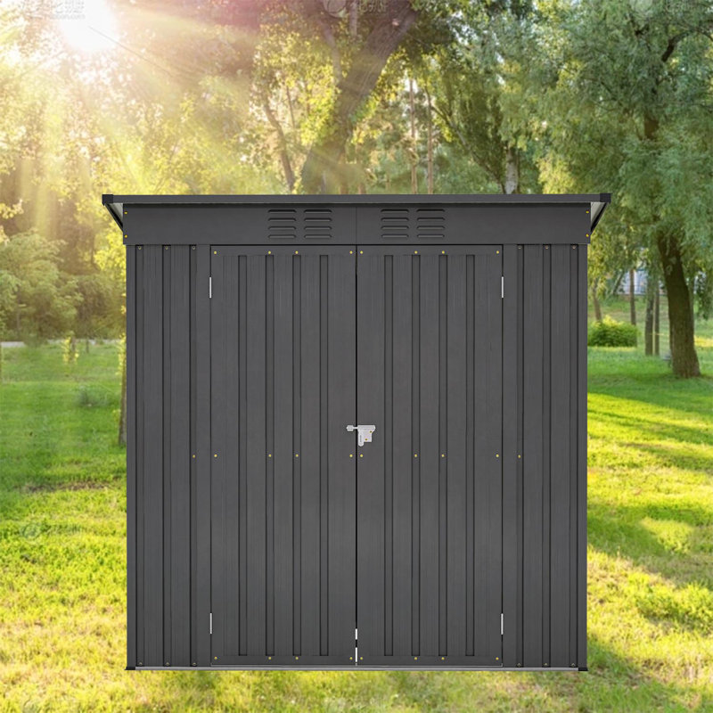 Solterra Outdoor Metal Storage Shed with Hinged Lockable Doors and Ventilated Steel Panels