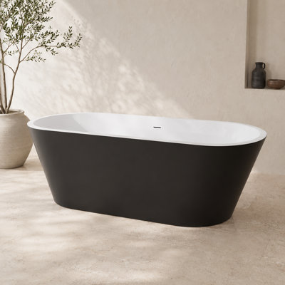 55 in. L x 27.5 in. W Spa-Style Freestanding Acrylic Soaking Bathtub with Drain and Overflow, Black