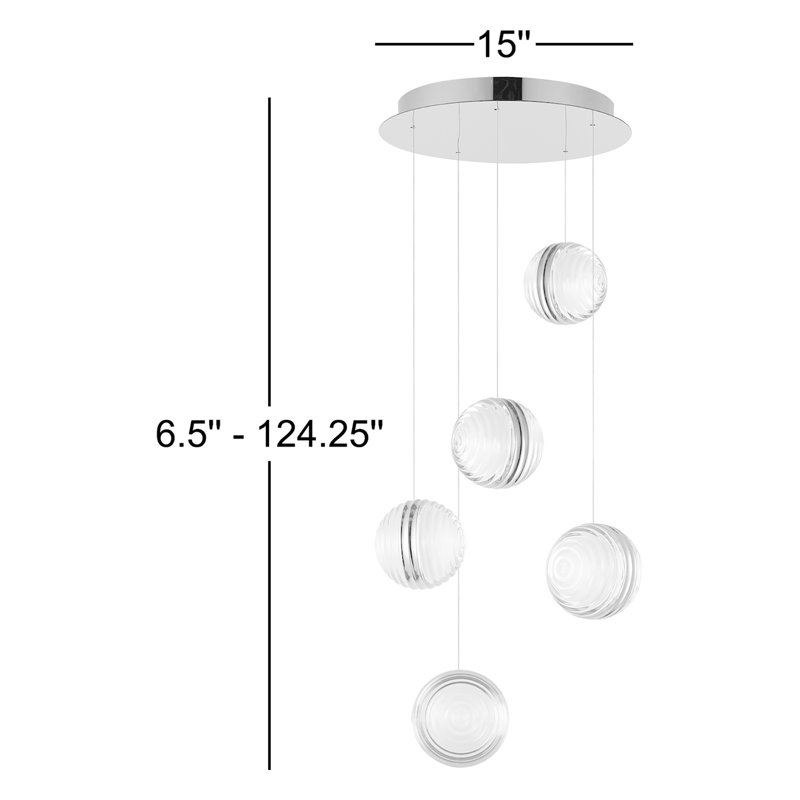 Luminaire suspendu DEL en chrome poli à 5 lumières Aliese