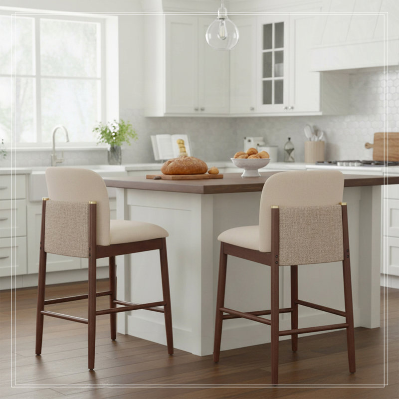 Upholstered Wooden Counter Stool, Dark Walnut