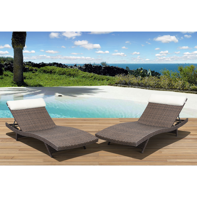 Alyisa Outdoor Chaise Lounge Set , Cushion Included, Brown Frame/Off-White Cushion