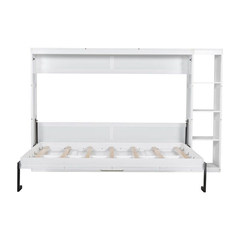 Lit escamotable double avec bibliothèque, blanc, Blanc
