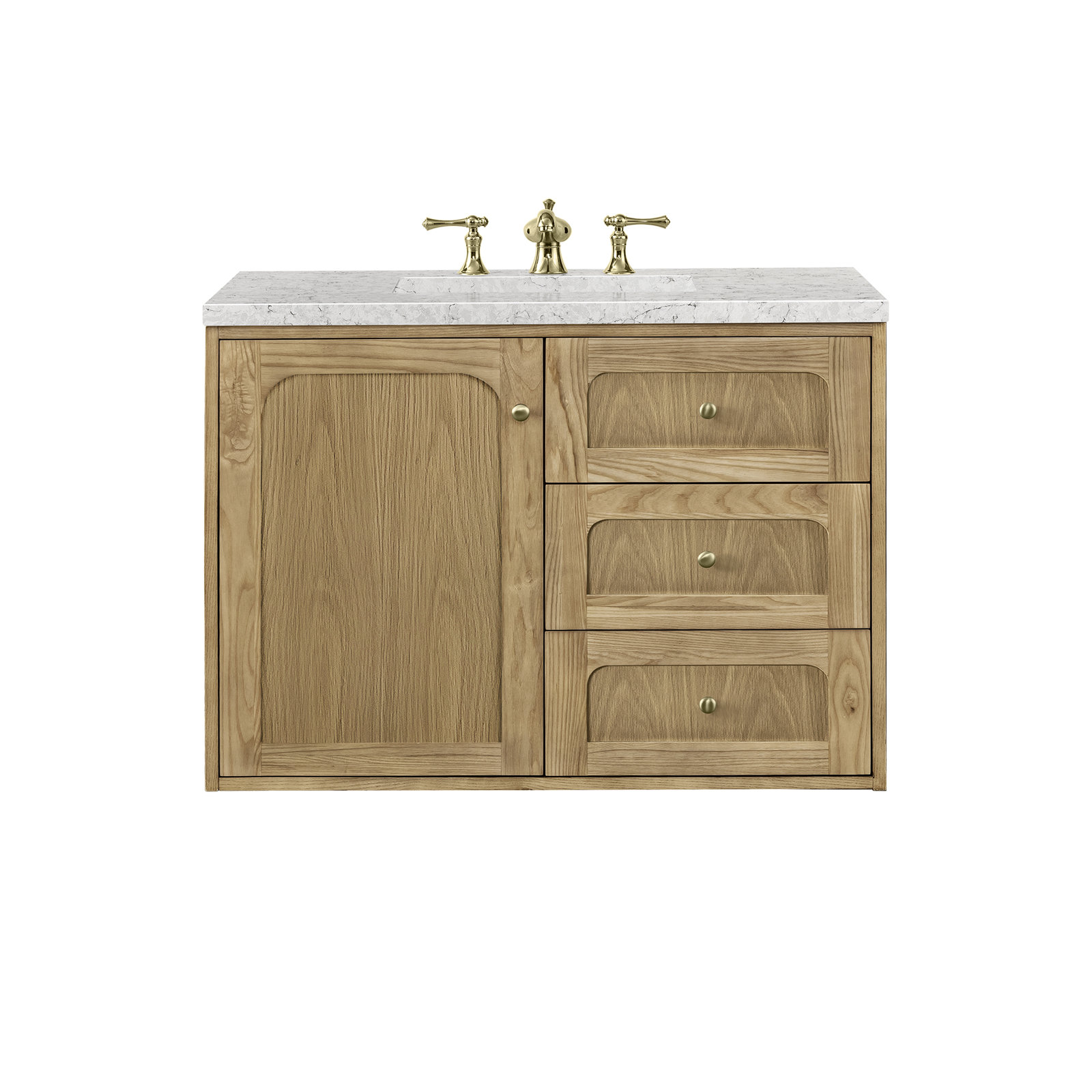 Laurent 36'' W Single Vanity, Eternal Jasmine Pearl, 8" Widespread, Light Natural Oak