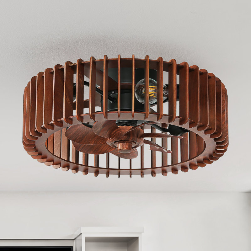 Ventilateur de plafond encastré en bois 20 po avec lumières et télécommande, Noyer
