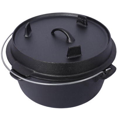 Cocotte en fonte pré-culottée avec couvercle à poêle, pieds, robuste et profonde, idéale pour le camping, la cuisine au feu de camp, le barbecue et la pâtisserie, 8 litres