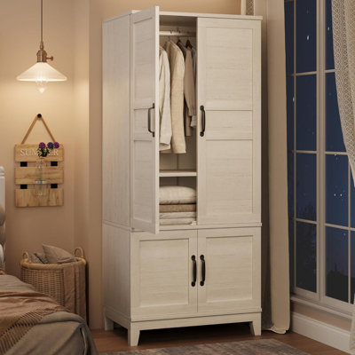 Armoire-penderie de 72 po de hauteur à 4 portes avec tablette réglable et tringle, armoire de rangement en bois robuste pour chambre à coucher