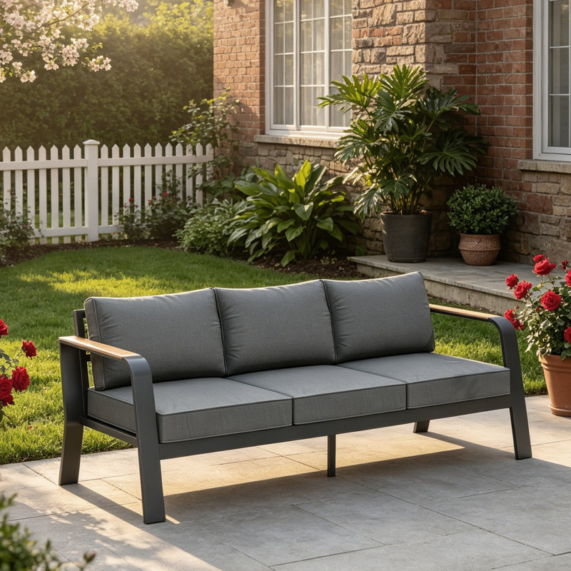 Canapé d'extérieur moderne en métal 1 pièce 3 places avec coussin épais lavable pour le jardin, le balcon, la terrasse et la cour