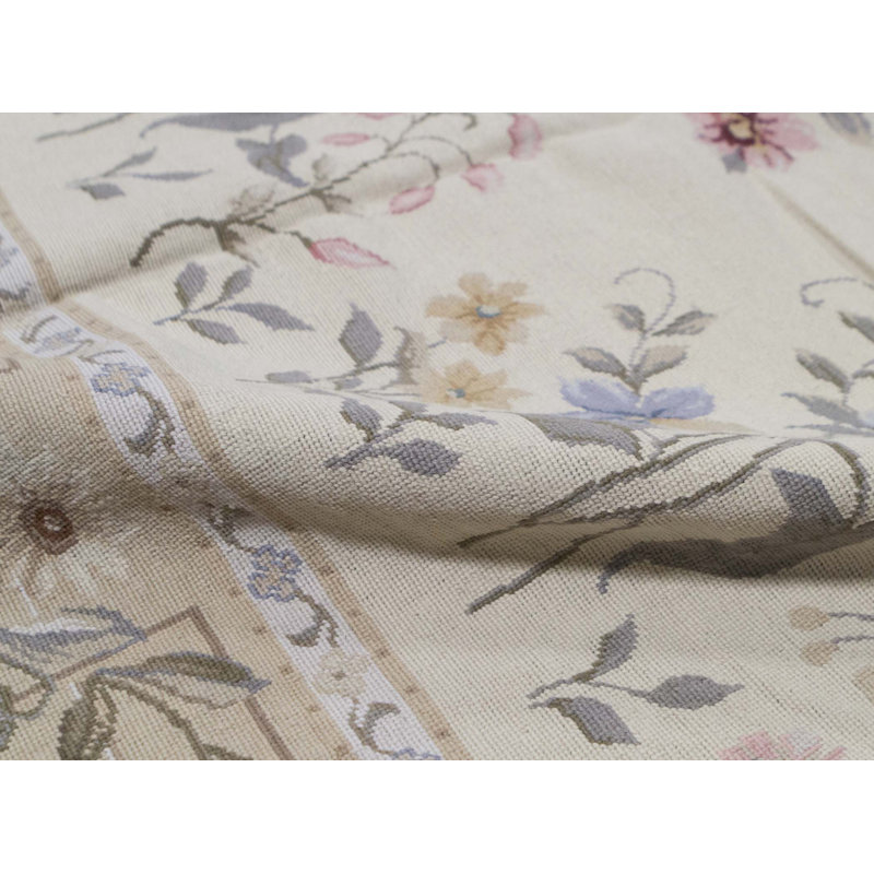 Hand-Knotted High-Quality Ivory, Brown, and Green Area Rug