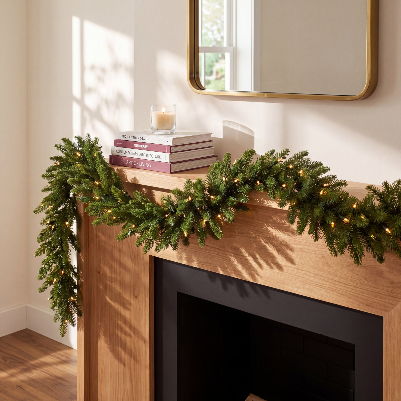 Peabody 108'' in. Lighted Faux Garland, 12" x 108", Green