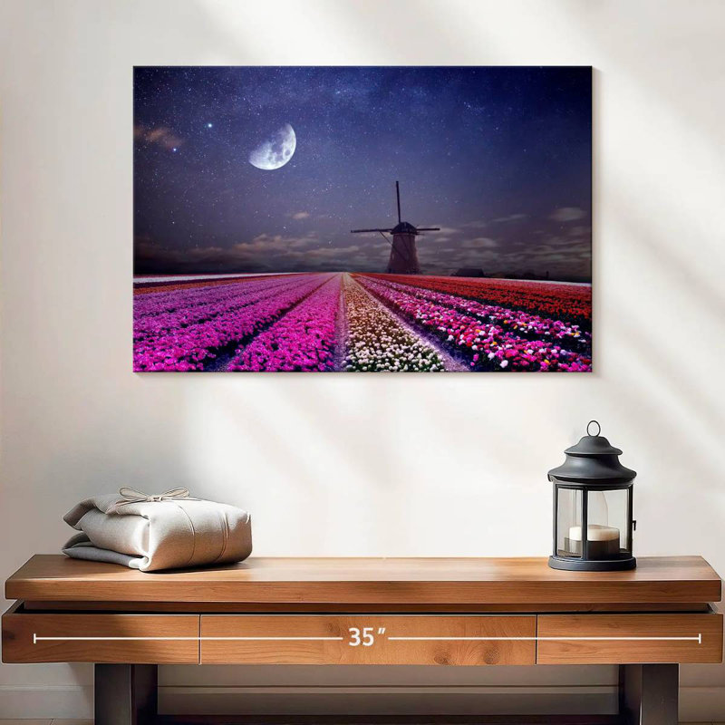 Lune d'Alvord sur un champ de tulipes, H 16 po x l 24 po