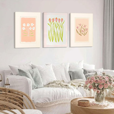 3 pièces rose tulipe fleur toile art mural BCBG marché de la peinture photo décoration murale moderne grand-millénaire floral affiche botanique pour salon chambre décoration de la maison
