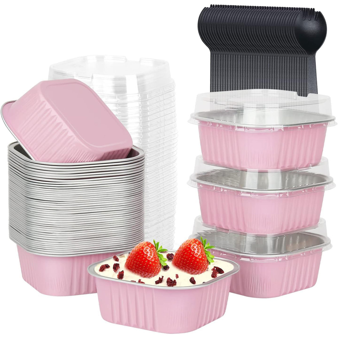 50Pcs Mini Cake Baking Cups with Lids and Spoons