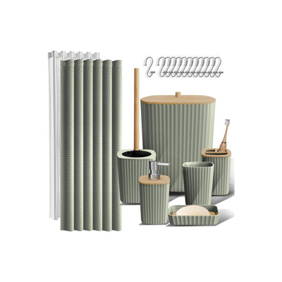Bamboo and Plastic Bathroom Accessory Set
