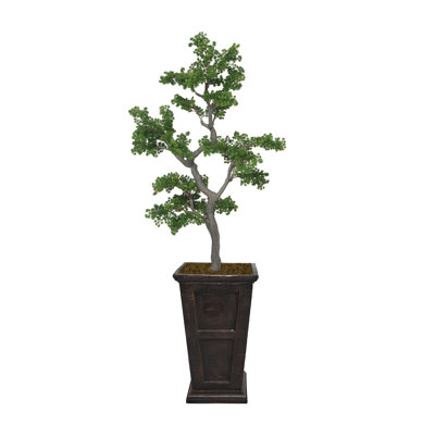 74" Artificial Faux Bonsai Tree In A Black/ Bronze Fiberstone Planter
