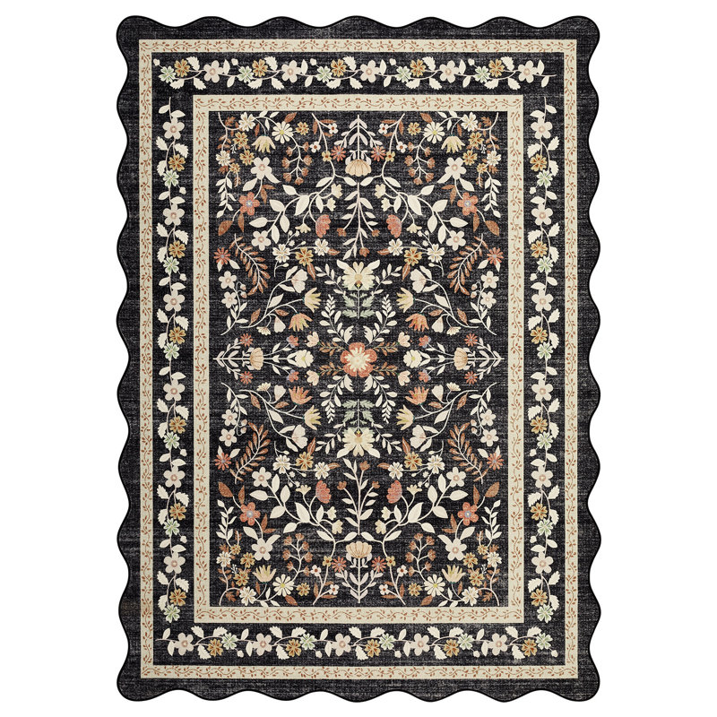 Tapis lavables modernes pour la salle de séjour Tapis de salle à manger, Noir, Rectangulaire 8 pi x 10 pi
