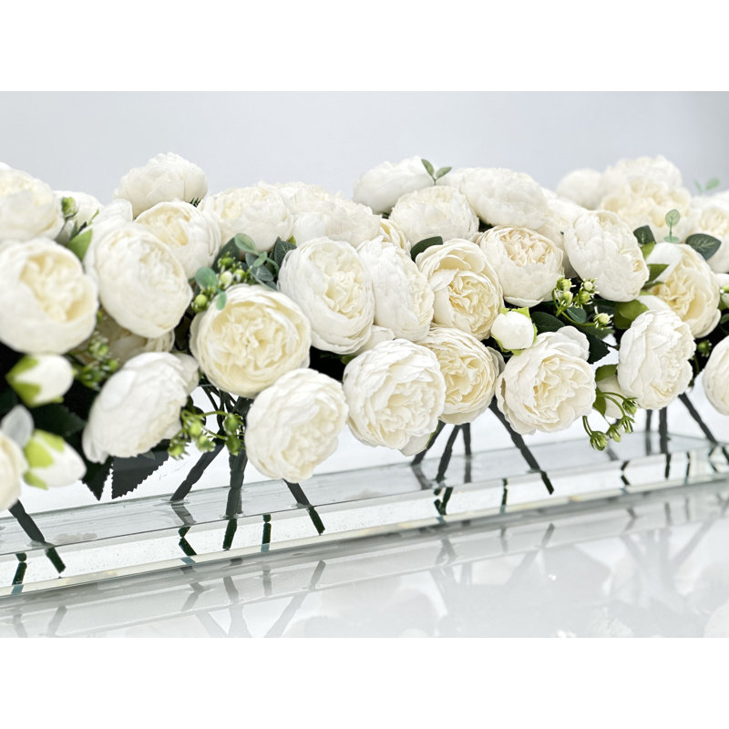 Modern Long Peony Arrangement Artificial Faux Centerpiece , White