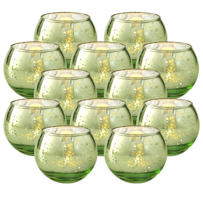 Round Votive Candle Holders Set Of 12,  Wedding Centerpiece Table Decorations, Mercury Glass Tealight Candle Holder For Bridal Shower, Baby Shower & Home Decor
