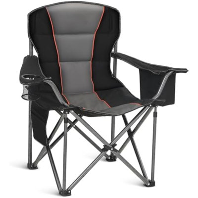 Chaise de camping surdimensionnée entièrement rembourrée avec soutien lombaire, 1 pièce | Structure en acier durable et tissu Oxford. Comprend une glacière pour 4 canettes, une poche latérale d'une capacité de 159 kg, un sac de transport, un porte-gobelet et une poche pour le sable.