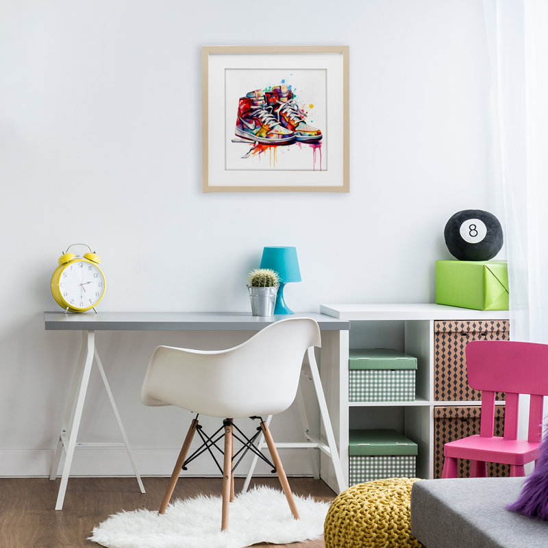 Espadrilles avec goutte d'eau aquarelle, reproduction encadrée sous verre, design by Creative Studio, H 13 po x l 13 po