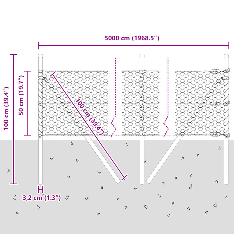 Hexagon Fence Galvanised Steel, 50cm H x 5000cm W