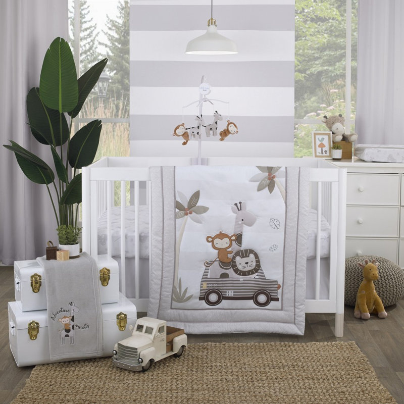 Indigo Safari Jungle Ride Grey And White, Monkey, Giraffe And Lion Super Soft Contoured Changing Pad Cover