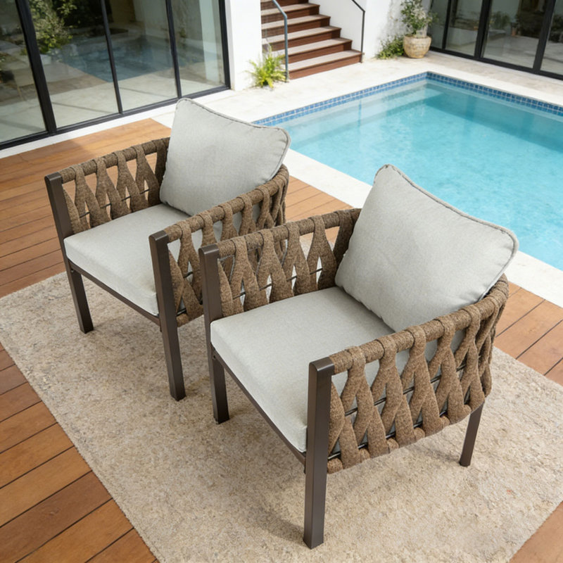 Fauteuil club d'extérieur en métal 2 pièces