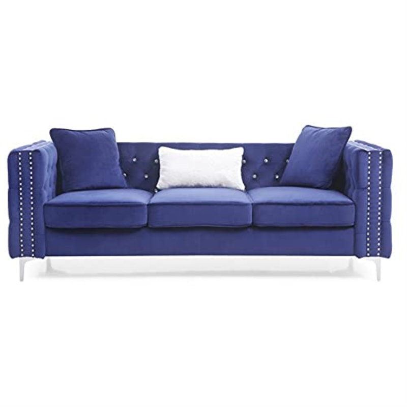 Tina 87'' Velvet Sofa, Blue Velvet