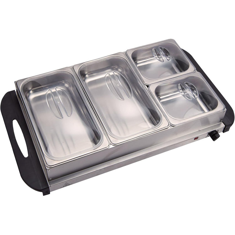 Buffet et chauffe-plats avec 4 plateaux en acier inoxydable, plateau chauffant chauffant, chauffe-comptoir portable pour les fêtes et les événements