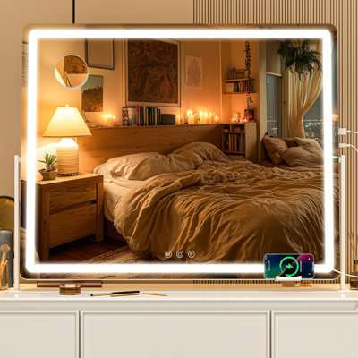 Miroir de salle de bain avec lumières, miroir de maquillage lumineux 29,5 po x 22 po, écran tactile avec éclairage 3 couleurs