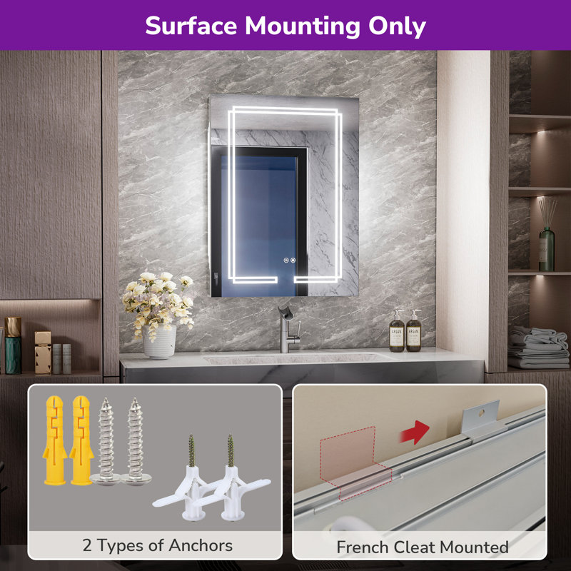 Rectangle LED Lighted Medicine Cabinet with Frontlit, Sidelit, Memory,  Fog-free Function & Tempered Glass