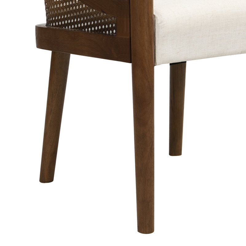 Chaise de salle à manger moderne Paxon en bois d'hévéa massif avec dossier en rotin et assise rembourrée, 2