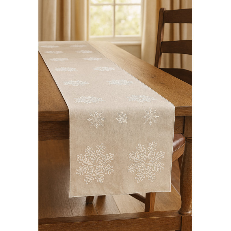 Chemin de table brodé en forme de flocon de neige argenté, 16 po x 90 po, Argent argent, L 90 po x l 16 po