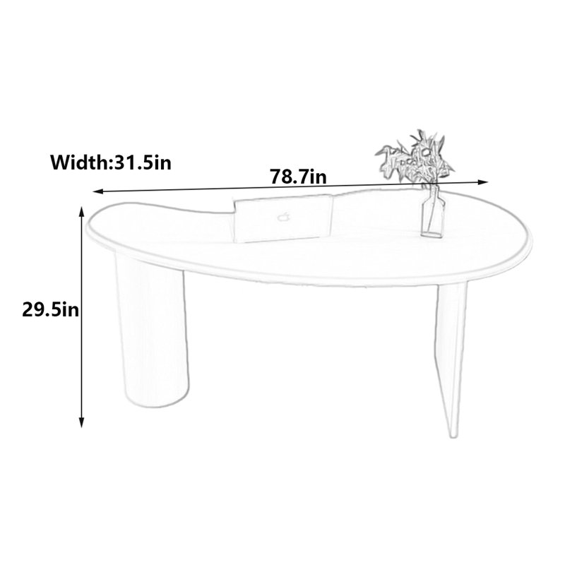 Bureau courbé Nordic Modern, Blanc, H 29,5 po x l 78,7 po x P 31,5 po