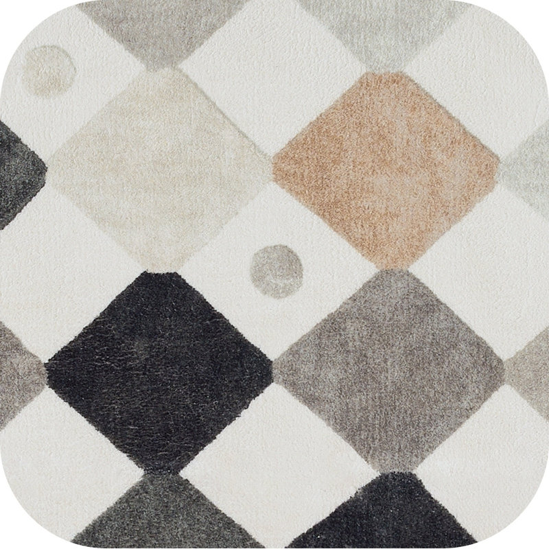 Colorful Diamond for Kids Washable Non-slip Rug, Round 4', Marble on Cream