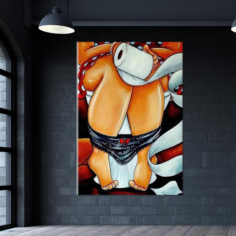 Modern Wall Art Depicting Girl on Toilet in Trendy Canvas Print as Personalized Baby Gift, Wrapped Canvas, 40 cm H x 60 cm W