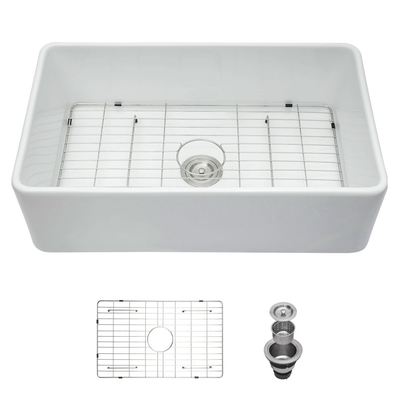 33 White Farmhouse Sink - 33 Inch Kitchen Sink Apron Front Ceramic Single Bowl Farmer Sink Basin