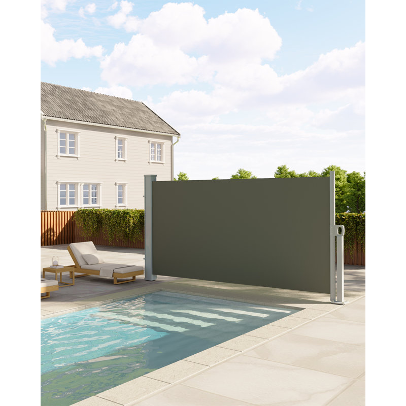 Paravent rétractable pliable 71 po x 138 po imperméable et résistant aux rayons UV pour patio, balcon et piscine, Gris