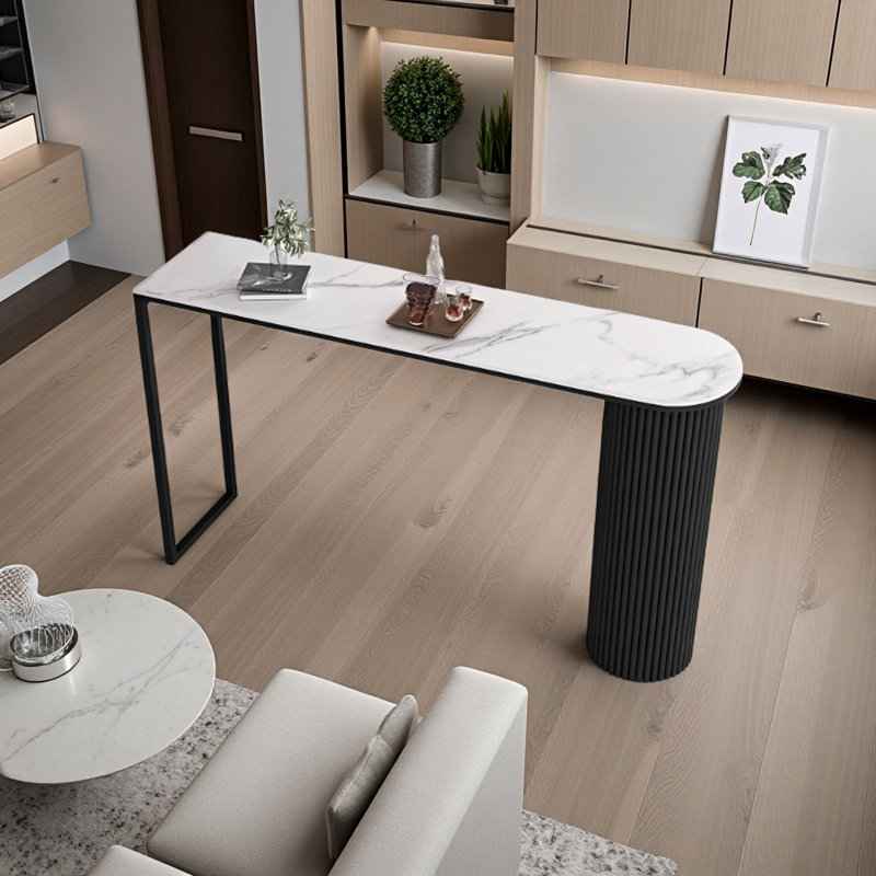 Table de bar moderne et simple, H 41,3 po x L 55,1 po x l 15,7 po, Blanc, Noir