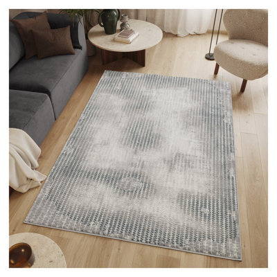 Tapis gris ivoire à motif abstrait géométrique 5 pi 3 po x 7 pi 3 po Geometrix