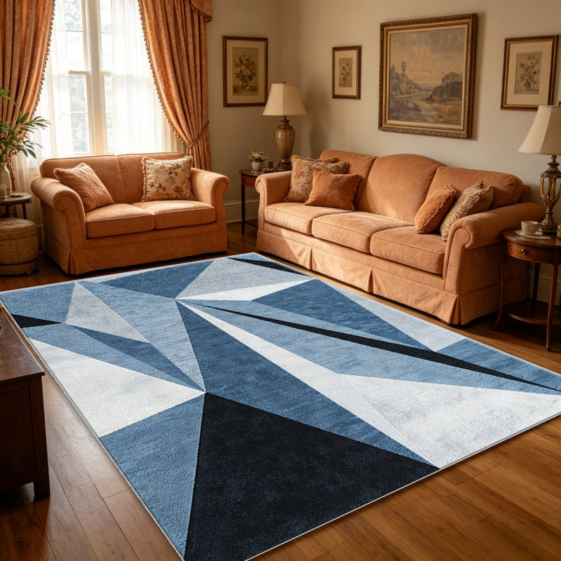 Denim Blue Grey area rugs for Living Room, Soft and Comfortable, Suitable for all seasons, easy to maintain, machine washable Indoor floor mat, Under Table Farmhouse suitable for Bedroom, Dining Room, Study,  Balcony, Home Decor Patio