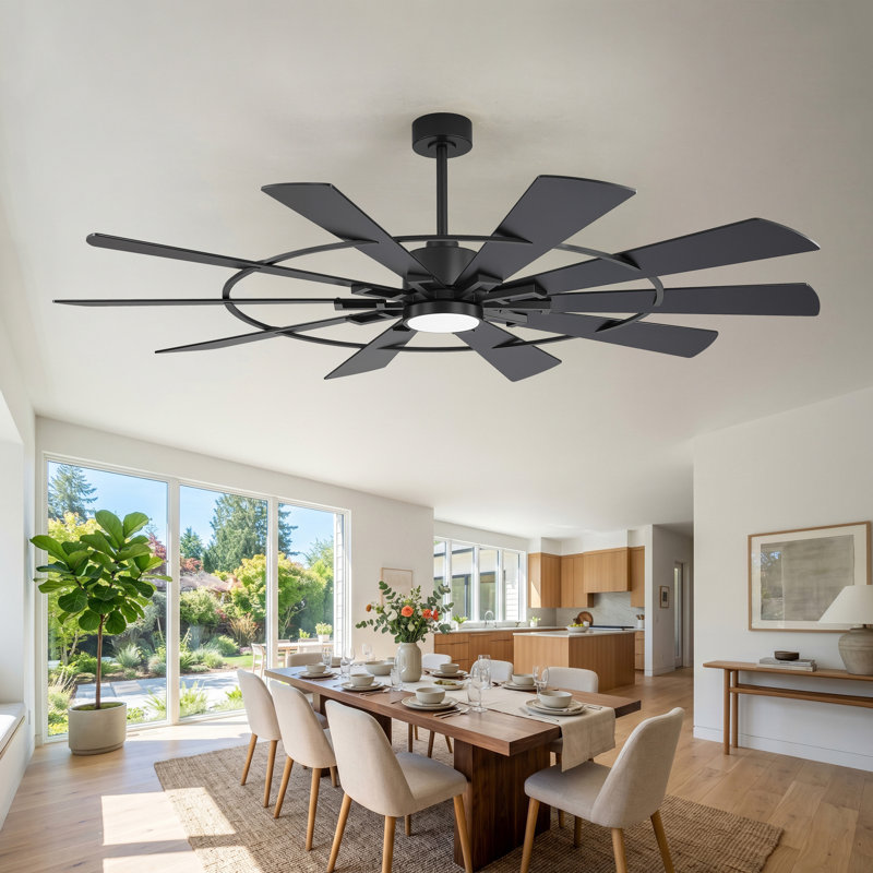 62" Modern Ceiling Fan with Light and Remote, 10-Blade Indoor Ceiling Fan, Quiet Reversible DC Motor, Dimmable 3CCT LED Light, 6-Speed, Black/Walnut